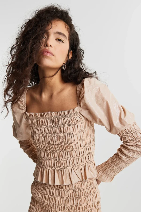 Gina Tricot Vivvi Smock Top Beige/silver france en ligne 1