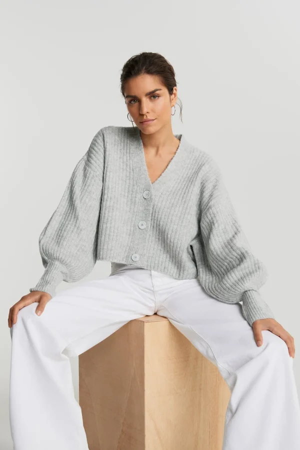 marque pas cher Gina Tricot Rosie Knitted Cardigan Lt Grey Melange 1