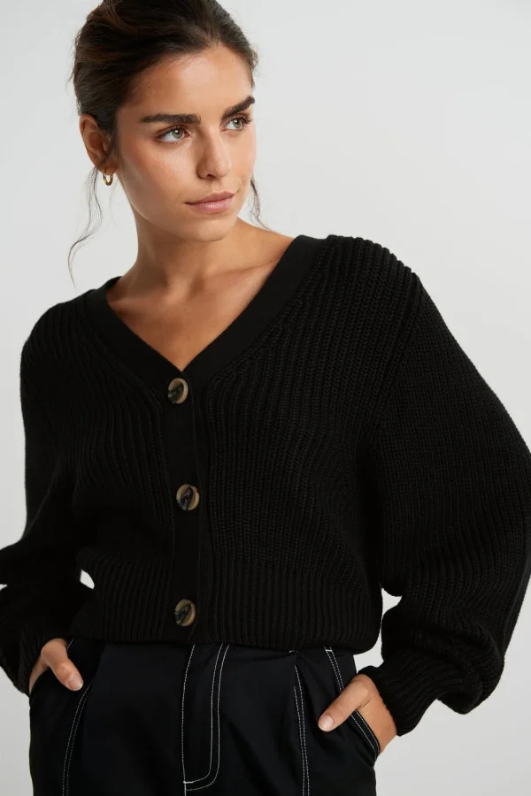 pas cher Gina Tricot Kaija Knitted Cardigan Black 1