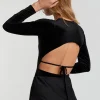 Gina Tricot Velvet Open Back Body Black magasin france 10