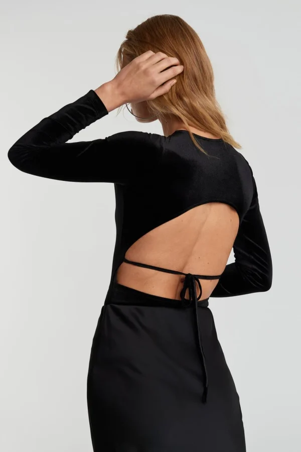 Gina Tricot Velvet Open Back Body Black magasin france 1