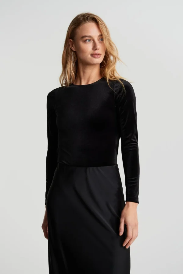 Gina Tricot Velvet Open Back Body Black magasin france 3