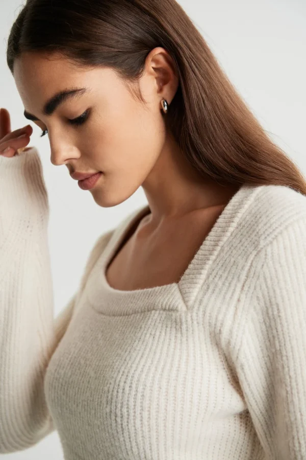 Gina Tricot Kim Knitted Sweater Whitecap Gray vente pas cher 3