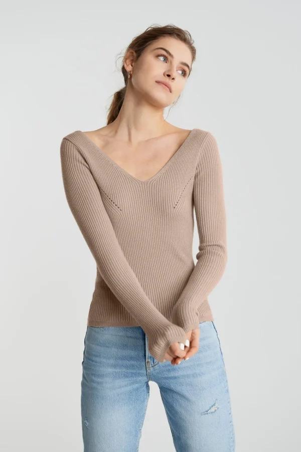 Gina Tricot Kaitlyn Knitted Top Oxford Tan pas cher en ligne 1