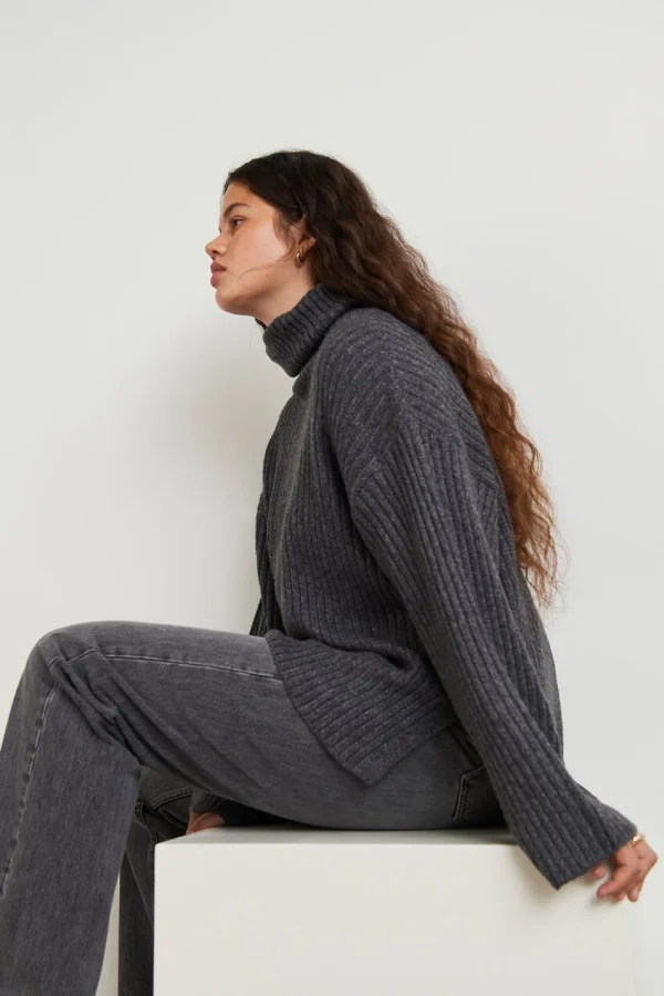 nouvelle saison Gina Tricot Tessa Knitted Sweater Dk Grey Melange 1