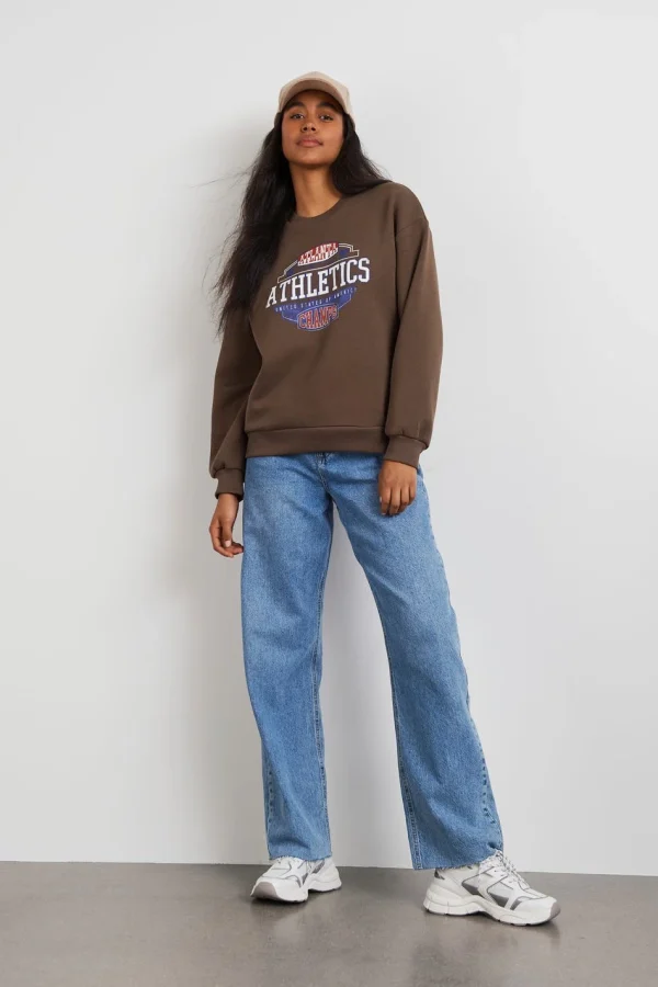 Gina Tricot Riley Sweater Brown/athletics Dernières Nouveautés 3