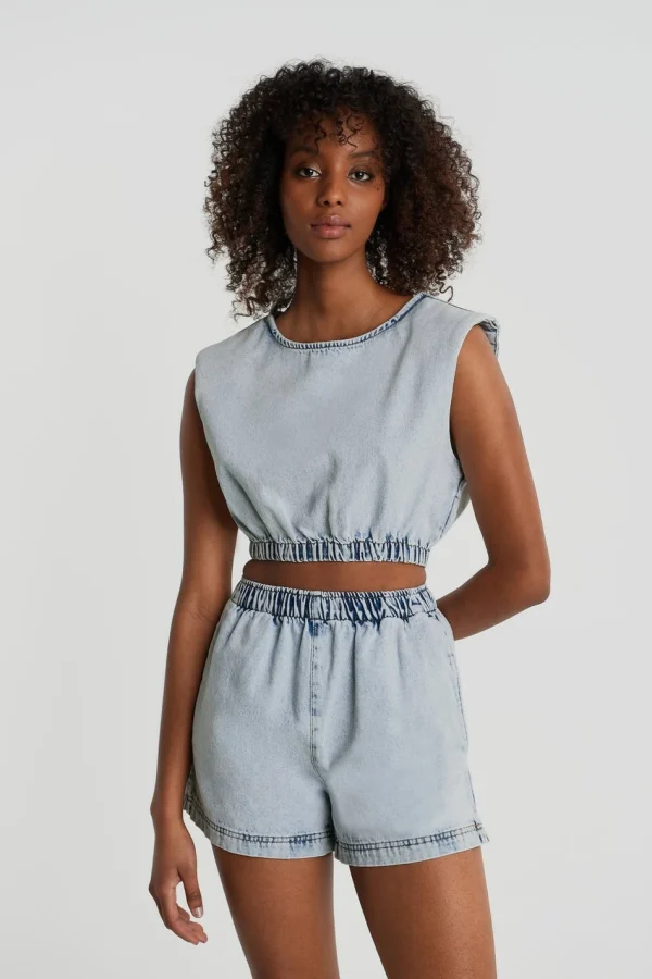 Gina Tricot Sleeveless Denim Top Lt Blue excellents soldes 1