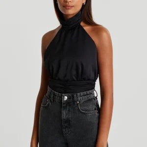 Gina Tricot Satin Tie Back Top Black Authenticité garantie 6