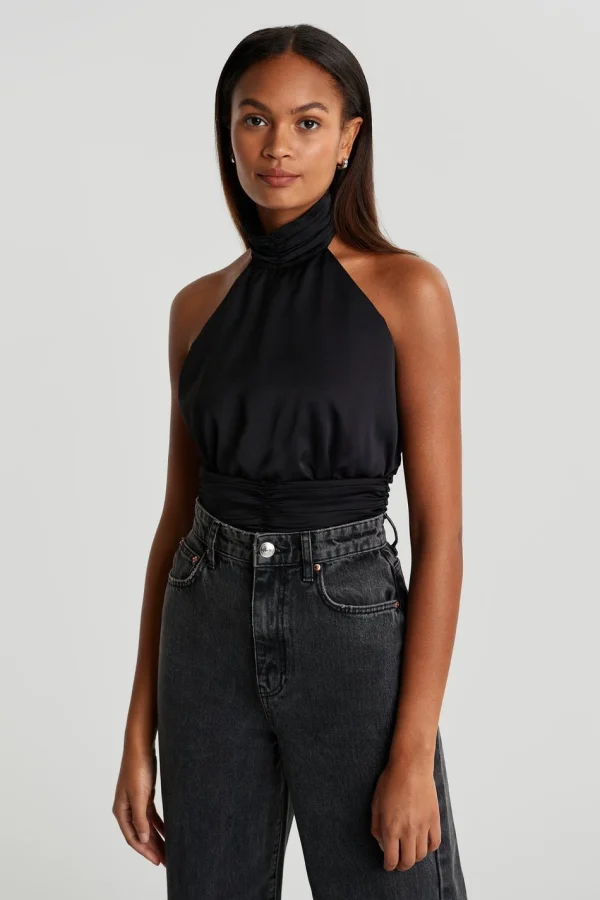 Gina Tricot Satin Tie Back Top Black Authenticité garantie 3