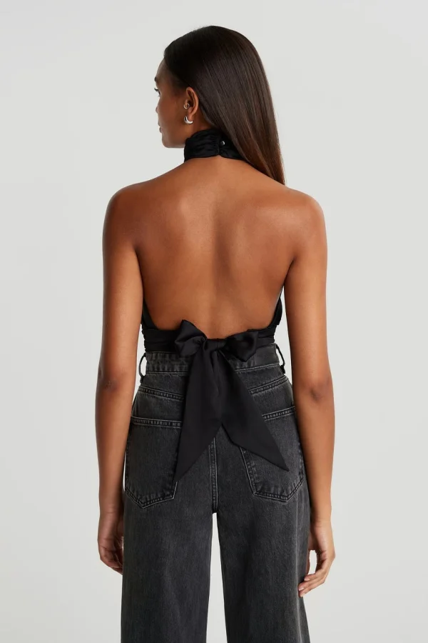 Gina Tricot Satin Tie Back Top Black Authenticité garantie 1