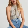 Gina Tricot Una Halterneck Top Beige/silver site officiel 10