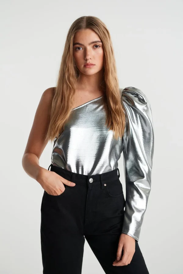 Distributeur Officiel Gina Tricot Riri One Shoulder Top Silver 1