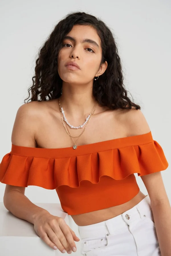 Gina Tricot Grace Knitted Top Orangeade soldes pas cher 3
