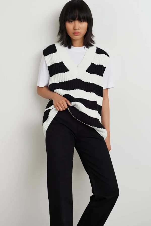 Gina Tricot Harper Knitted Vest Offwhite/black pas cher 1