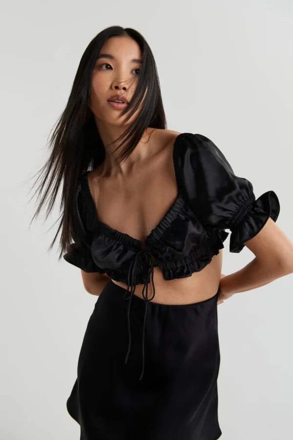Gina Tricot Jane Cropped Top Black nouvelle saison 1