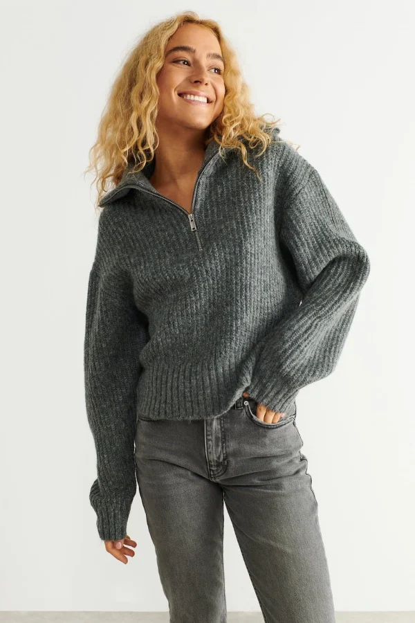 vente en ligne pas cher Gina Tricot Leslie Knitted Sweater Mid Grey Mel 1