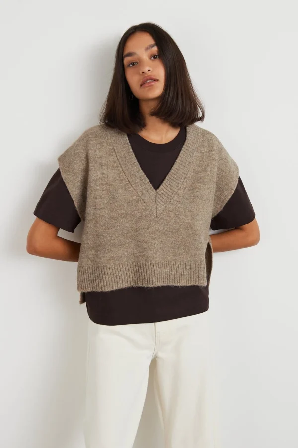 Gina Tricot Lucia Knitted Vest Beige Melange achetez pas cher 3