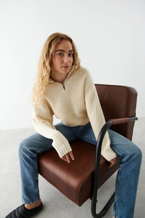 Gina Tricot Lizzie Knitted Sweater Ecru Retour Gratuit 1