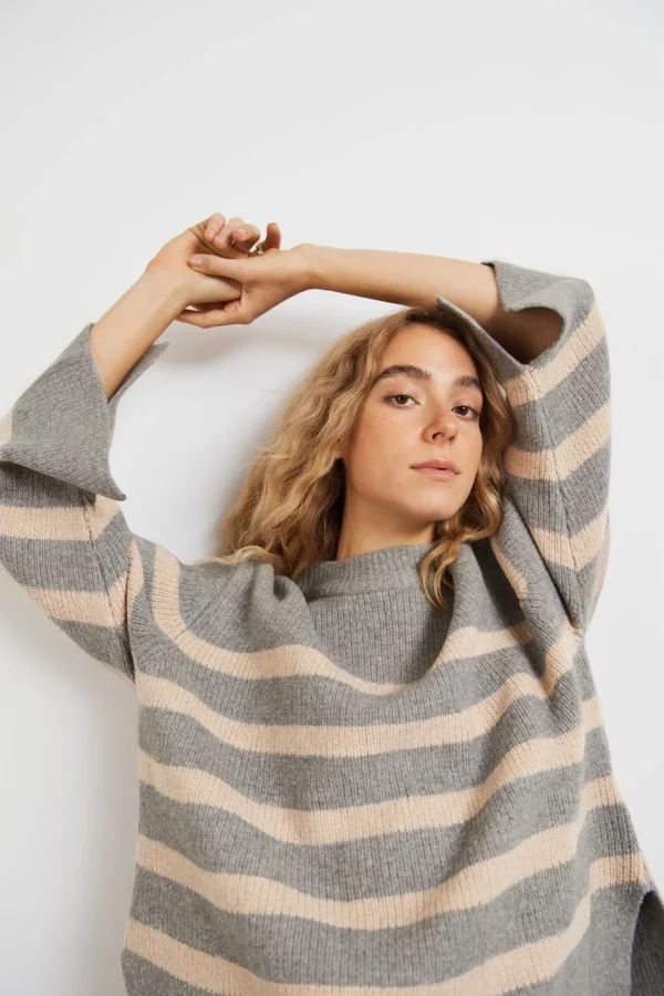 Gina Tricot Alba Knitted Sweater Cream/grey magasin paris 1
