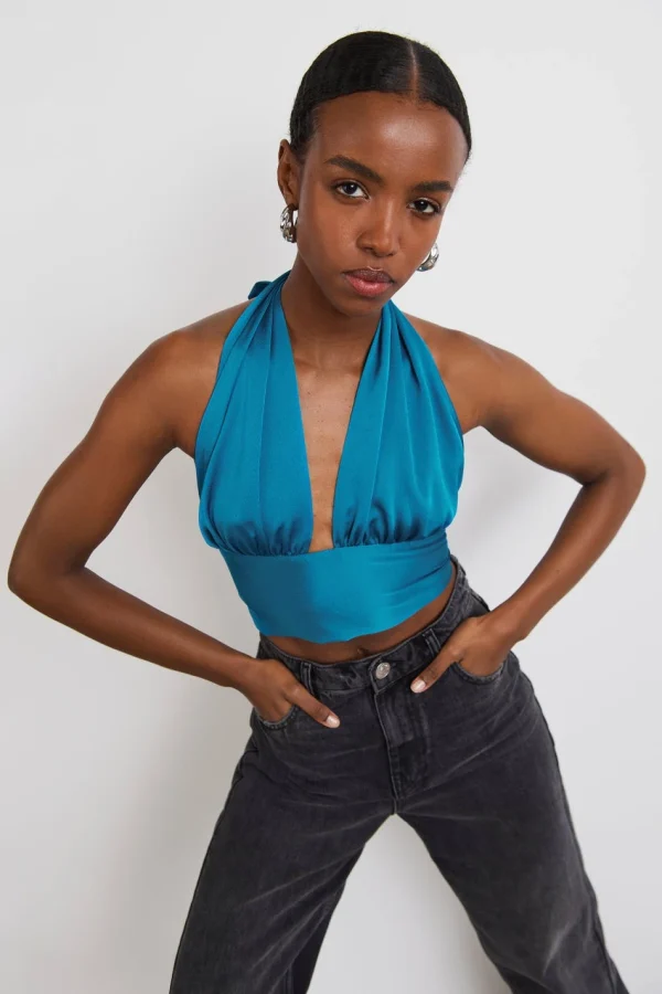 Gina Tricot Cindy Satin Top Briliant Blue pas cher en vente 1