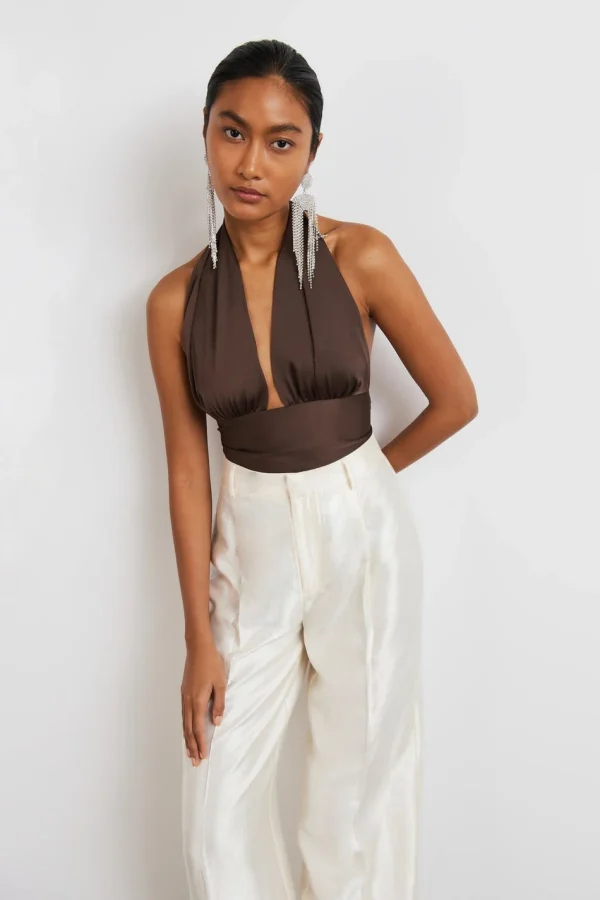 Gina Tricot Cindy Satin Top Coffee Bean boutiqued en ligne 1
