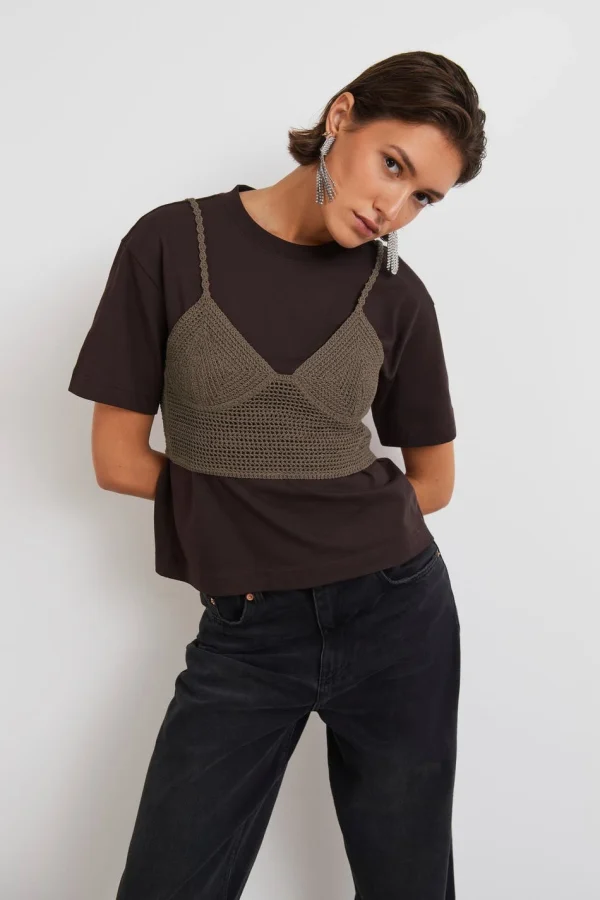 ﻿soldes Gina Tricot Crochet Top Walnut 1