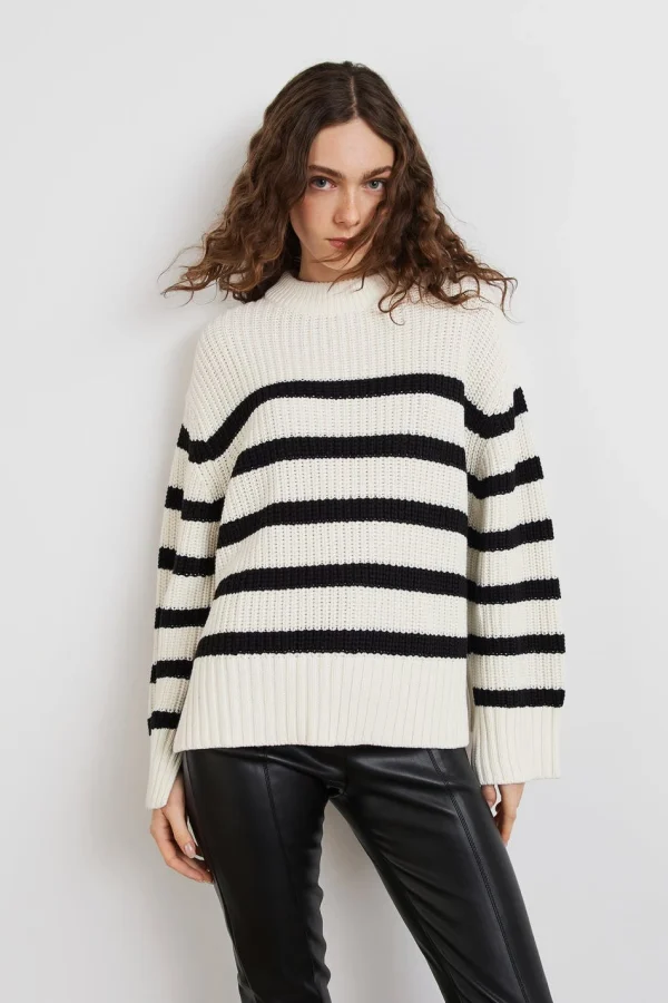 Gina Tricot Alba Knitted Sweater White/black à prix imbattables 3