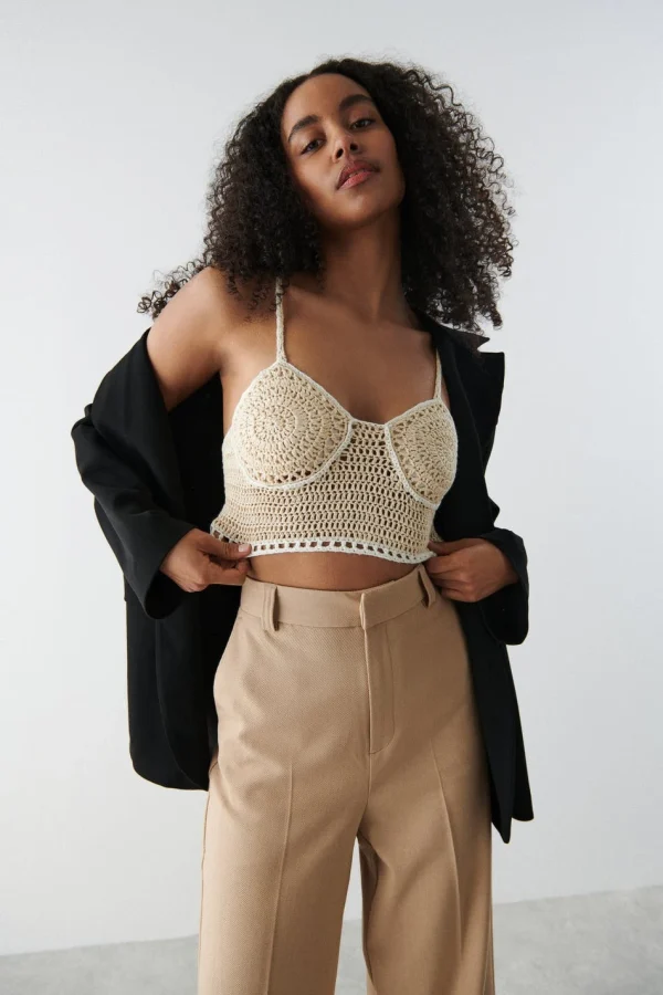 magasin en ligne france Gina Tricot Sierra Crochet Top Light Beige 1