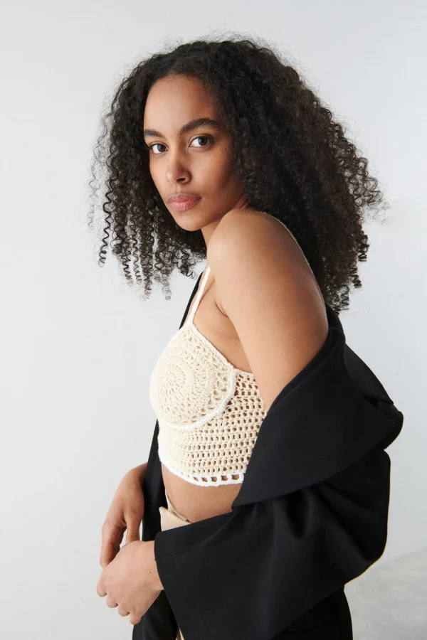 magasin en ligne france Gina Tricot Sierra Crochet Top Light Beige 3