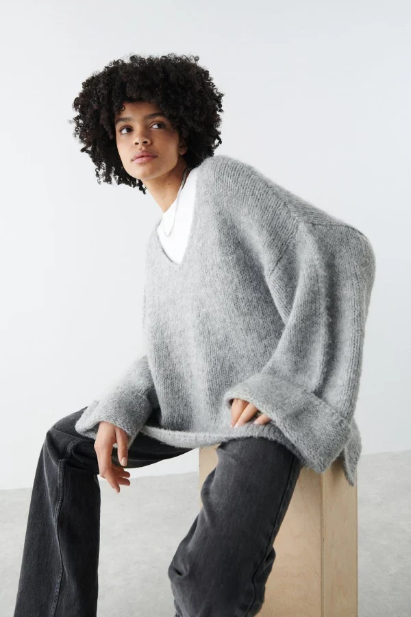 Gina Tricot Sasha Knitted Sweater Mid Grey Mel Prestation Et Rapide 1