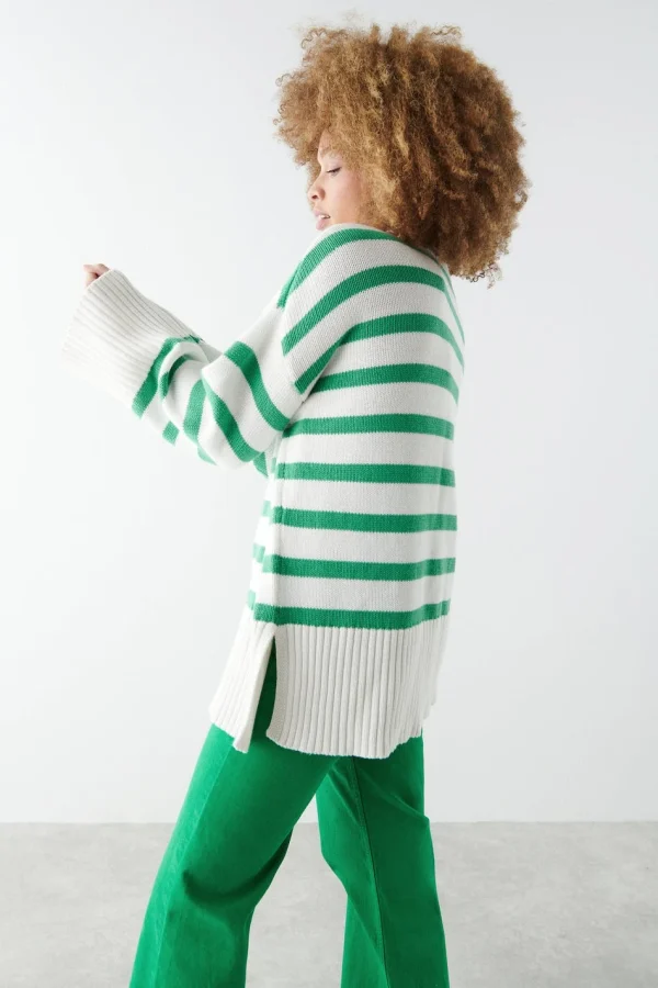 Gina Tricot Ohio Knitted Sweater Green Stripe a Prix Discount 3