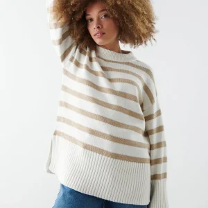 Gina Tricot Ohio Knitted Sweater Beige Stripe outlet soldes 6