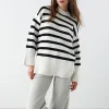 Gina Tricot Ohio Knitted Sweater Black/stripe grande qualité 8