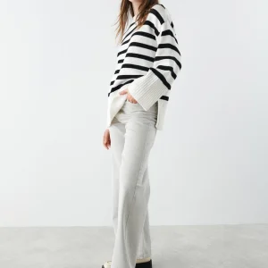 Gina Tricot Ohio Knitted Sweater Black/stripe grande qualité 6