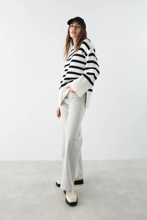 Gina Tricot Ohio Knitted Sweater Black/stripe grande qualité 3
