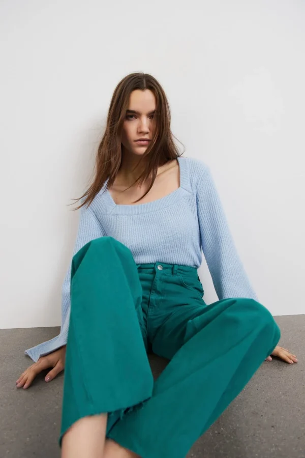 Gina Tricot Darja Knitted Sweater Cashmere Blue Large choix en ligne 1