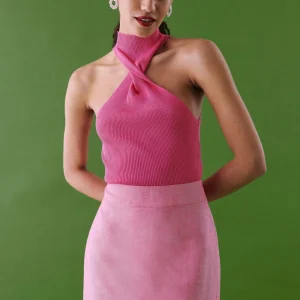Gina Tricot Twist Knitted Top Carmine Rose beauté 6