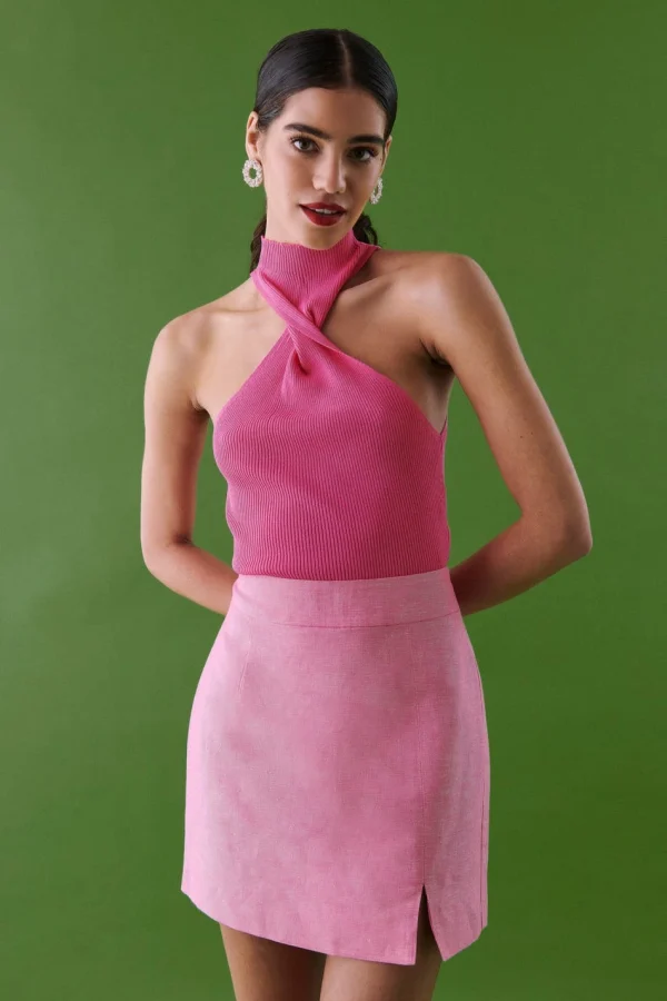 Gina Tricot Twist Knitted Top Carmine Rose beauté 3
