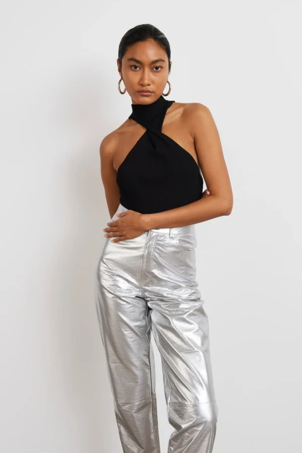 Gina Tricot Twist Knitted Top Black soldes pas cher 3