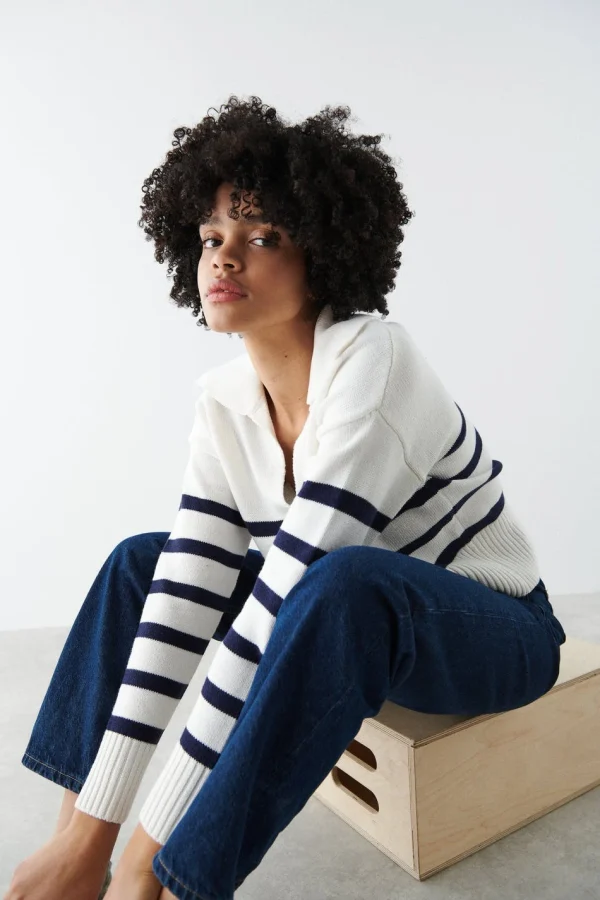 Gina Tricot Hilma Knitted Sweater Blue/stripe soldes de Noël 1