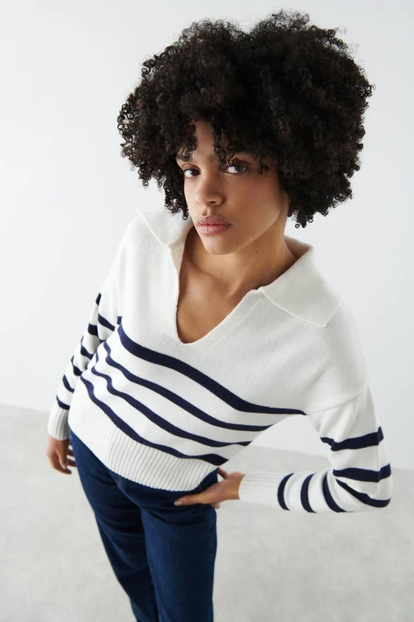 Gina Tricot Hilma Knitted Sweater Blue/stripe soldes de Noël 3
