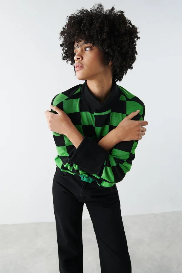 online boutique Gina Tricot Leila Sweater Mintgr/blackche 1