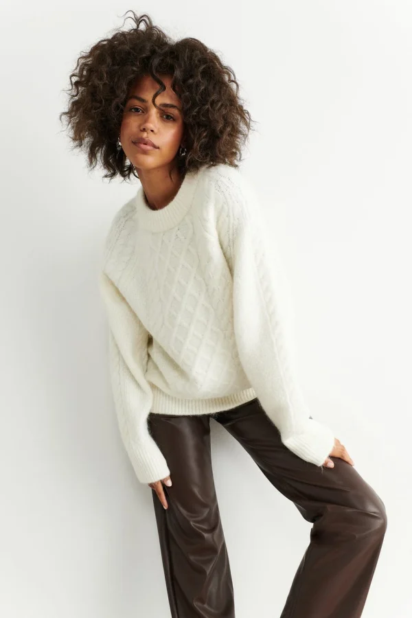 Gina Tricot Marie Knitted Sweater Warm White luxe soldes 1