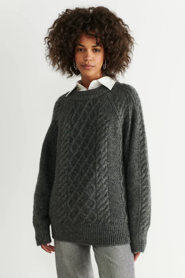 bas prix Gina Tricot Marie Knitted Sweater Dk Grey Melange 3
