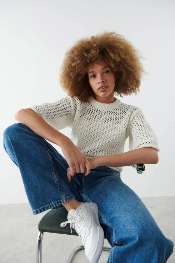 Gina Tricot Liana Knitted Sweater White vente luxe pas cher 1