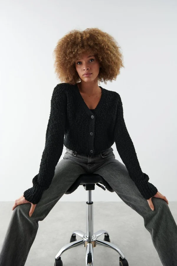 Gina Tricot Pia Knitted Cardigan Black grande qualité 1