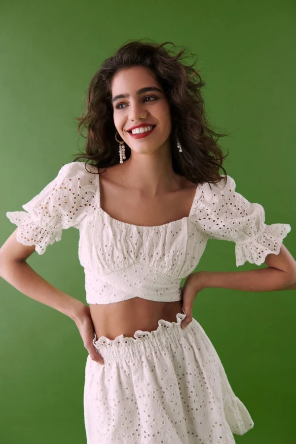 achetez pas cher Gina Tricot Ina Shiffley Top Offwhite 3