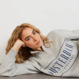 Gina Tricot Mindy Zip Sweater Greymel/print en solde 6