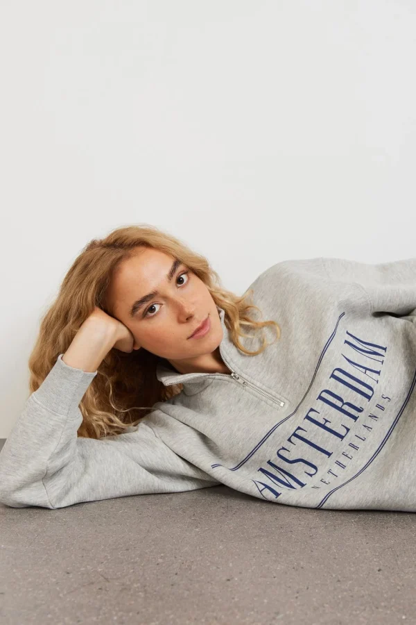 Gina Tricot Mindy Zip Sweater Greymel/print en solde 3