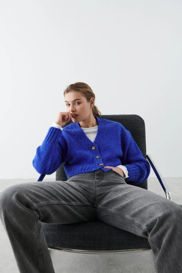 Gina Tricot Valarie Knitted Cardigan Blue en ligne 1